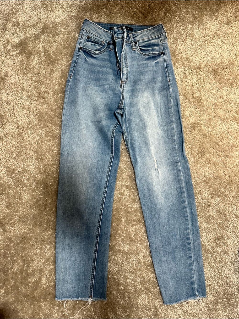 STS Alicia Mom Jean Straight Leg Denim Cutoff Raw Hem High Waist